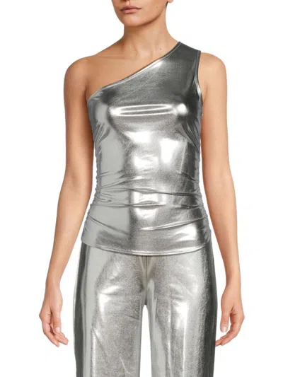 Renee C Women's Metallic One Shoulder Top In Silver