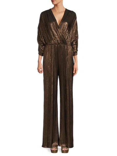 Renee C Women's Metallic Wide Leg Jumpsuit In Bronze