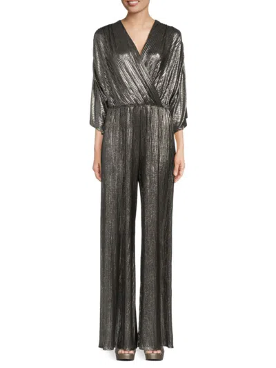 Renee C Women's Metallic Wide Leg Jumpsuit In Silver