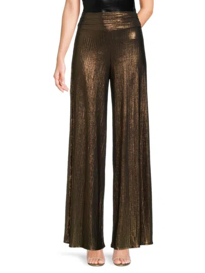 Renee C Women's Metallic Wide Leg Pants In Bronze