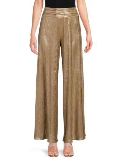 Renee C Women's Metallic Wide Leg Pants In Gold