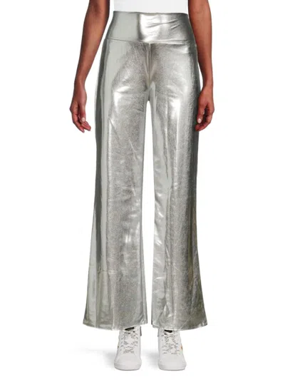 Renee C Women's Metallic Wide Leg Pants In Silver
