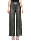 Renee C Women's Metallic Wide Leg Pants In Silver