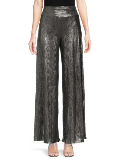 Renee C Women's Metallic Wide Leg Pants In Silver