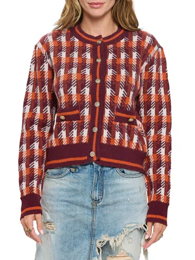 Renee C Women's Multicolor Plaid Cardigan In Rust