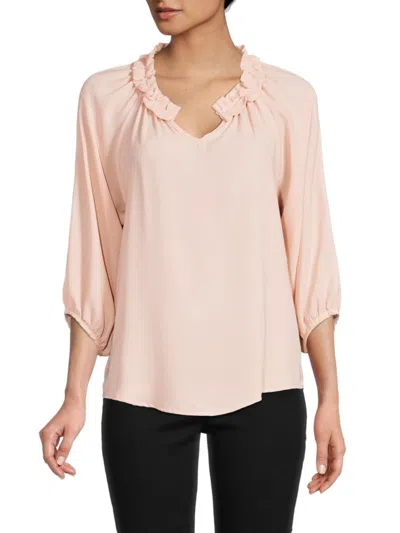 Renee C Women's Notch Ruffle Blouse In Dusty Pink