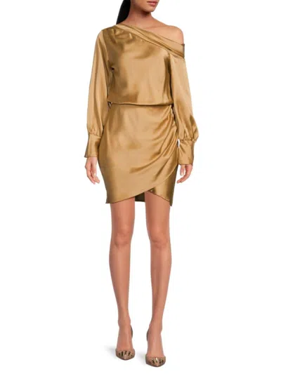 Renee C Women's Off Shoulder Satin Mini Dress In Gold