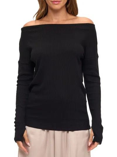 Renee C Women's Off-the-shoulder Rib Knit Top In Black