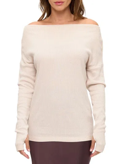 Renee C Women's Off-the-shoulder Rib Knit Top In Neutral