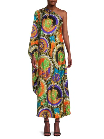 Renee C Women's One Shoulder Batwing Maxi Dress In Green Multicolor