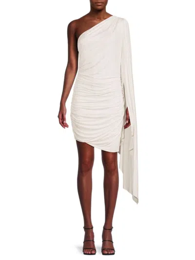 Renee C Women's One Shoulder Cape Sleeve Mini Dress In Ivory Gold