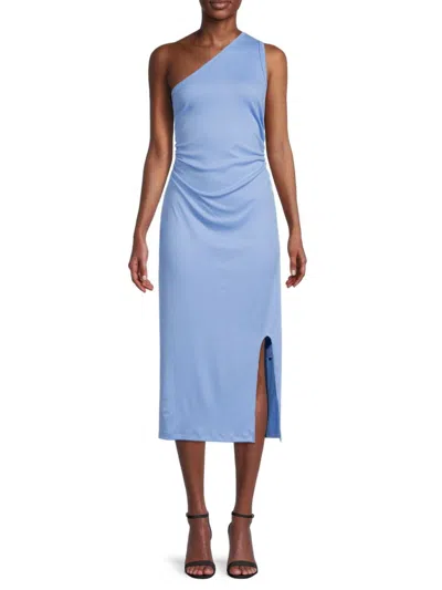 Renee C Women's One Shoulder Ribbed Bodycon Midi Dress In Blue
