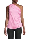 Renee C Women's One Shoulder Ruched Top In Barbie Pink