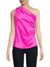 Renee C Women's One Shoulder Ruched Top In Fuchsia