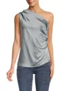 Renee C Women's One Shoulder Ruched Top In Steel Blue