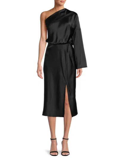 Renee C Women's One Shoulder Satin Dress In Black