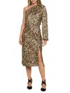 Renee C Leopard Print One-shoulder Midi Dress In Brown