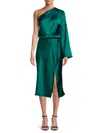 Renee C One-shoulder Satin Midi Dress In Hunter Green