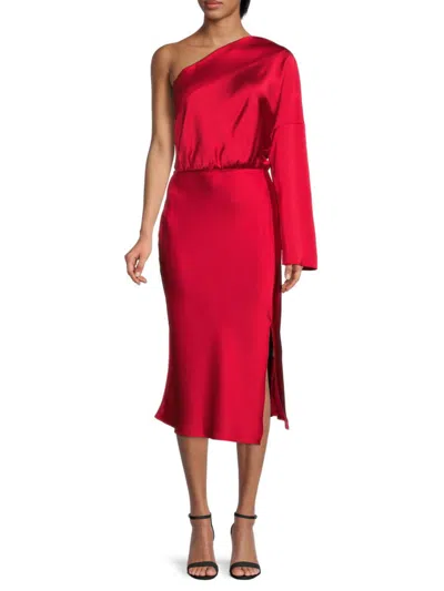 Renee C Women's One Shoulder Satin Dress In Red