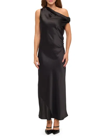 Renee C Women's One-shoulder Satin Maxi Dress In Black