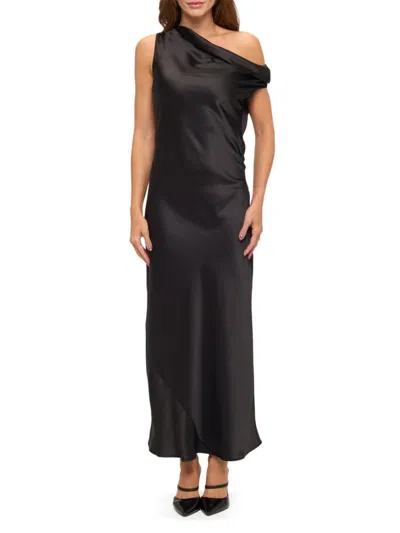 Renee C Women's One-shoulder Satin Maxi Dress In Black