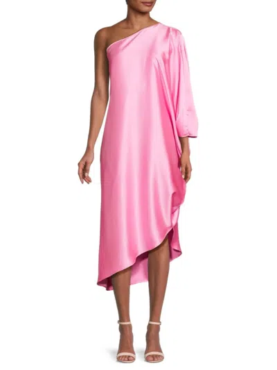 Renee C Women's One Shoulder Satin Midi Dress In Barbie Pink
