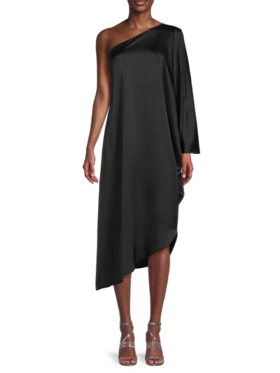 Renee C Women's One Shoulder Satin Midi Dress In Black