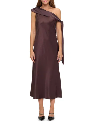 Renee C Women's One-shoulder Satin Midi-dress In Brown