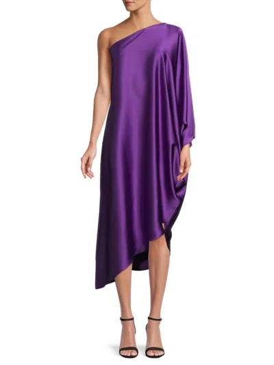 Renee C Women's One Shoulder Satin Midi Dress In Dark Purple