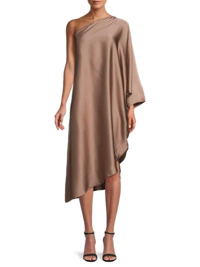 Renee C Women's One Shoulder Satin Midi Dress In Dune