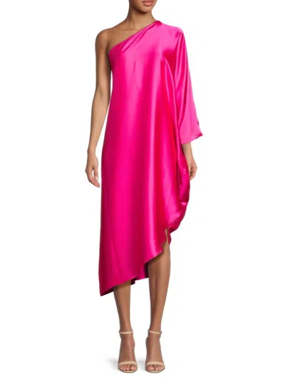 Renee C Women's One Shoulder Satin Midi Dress In Fuchsia