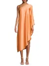 Renee C Women's One Shoulder Satin Midi Dress In Melon