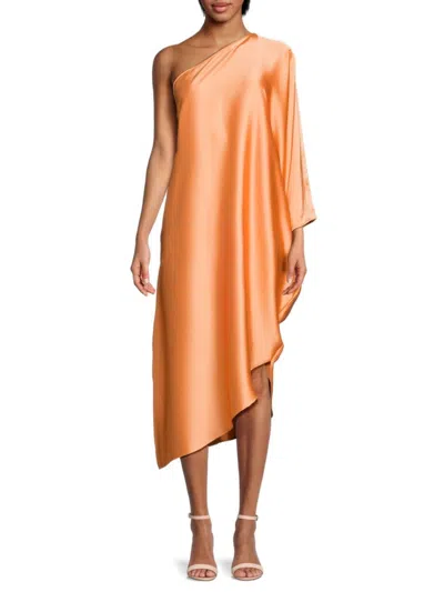 Renee C Women's One Shoulder Satin Midi Dress In Melon