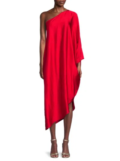 Renee C Women's One Shoulder Satin Midi Dress In Red
