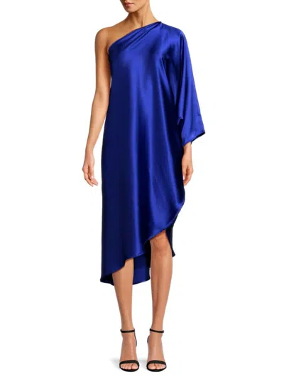 Renee C Women's One Shoulder Satin Midi Dress In Royal Blue