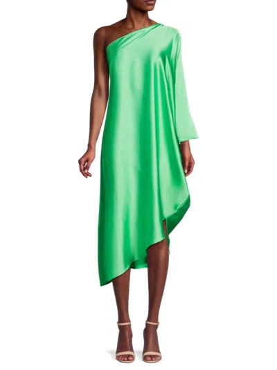 Renee C Women's One Shoulder Satin Midi Dress In Tea Green