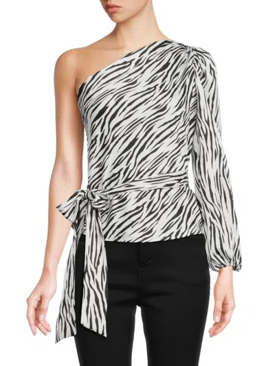 Renee C Women's One Shoulder Satin Top In Black