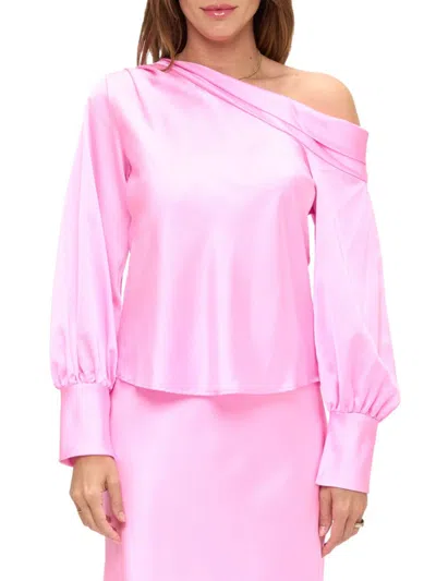 Renee C Women's One Shoulder Satin Top In Pink