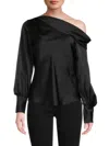 Renee C Women's One Shoulder Satin Top In Black