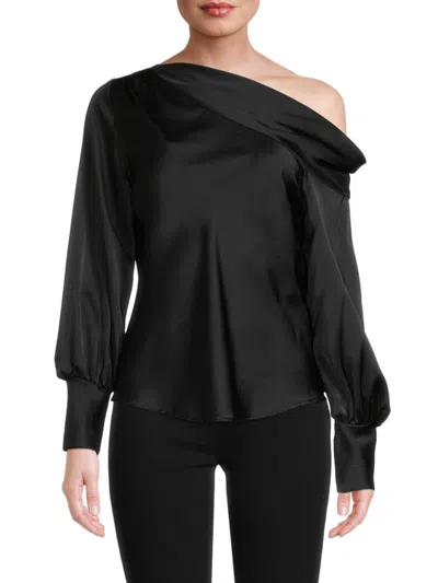 Renee C Women's One Shoulder Satin Top In Black