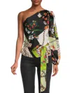Renee C Women's One Shoulder Satin Top In Black