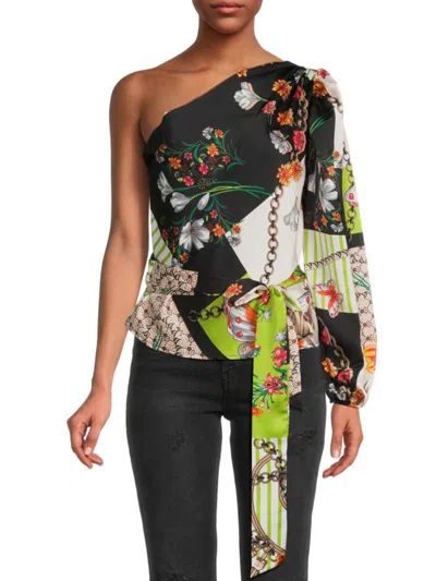 Renee C Women's One Shoulder Satin Top In Black