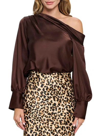 Renee C Women's One Shoulder Satin Top In Brown