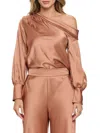 Renee C Women's One Shoulder Satin Top In Brown
