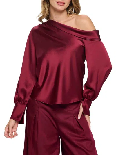 Renee C Women's One Shoulder Satin Top In Burgundy