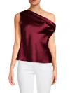 Renee C Women's One Shoulder Satin Top In Burgundy
