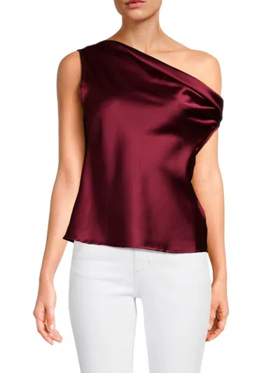 Renee C Women's One Shoulder Satin Top In Burgundy