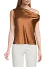 Renee C Women's One Shoulder Satin Top In Caramel