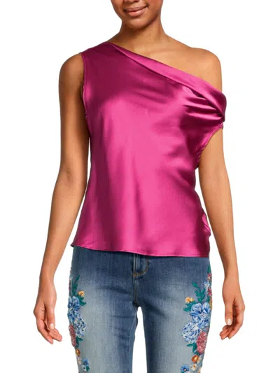 Renee C Women's One Shoulder Satin Top In Dark Pink