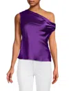 Renee C Women's One Shoulder Satin Top In Dark Purple